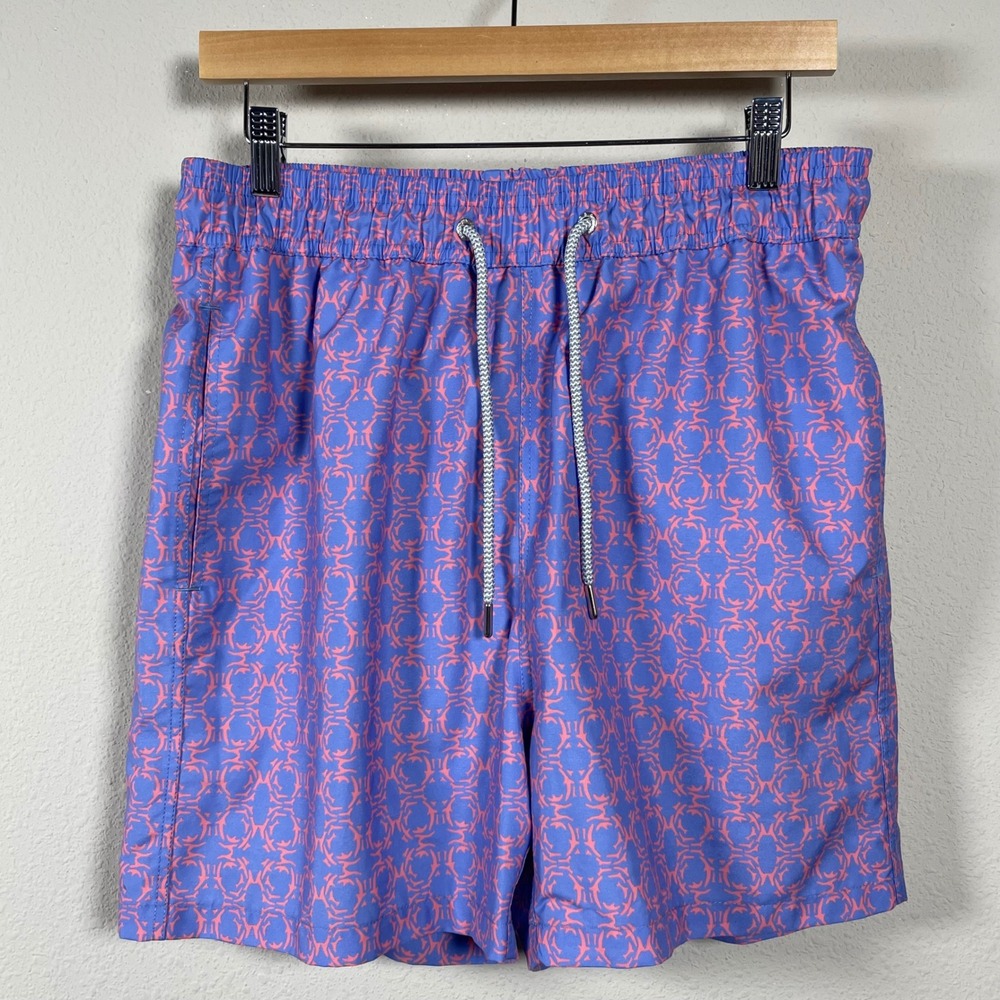 Love Brand & Co Swim Shorts Mens L Blue Pink Geometric Resort Vacation Luxury